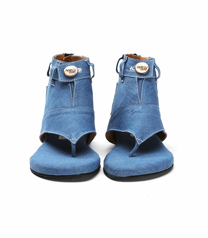 Bloom Denim Blue Gladiators with Back Zip Closure