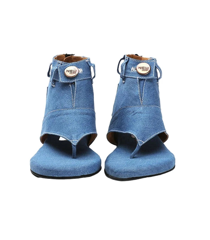 Bloom Denim Blue Gladiators with Back Zip Closure