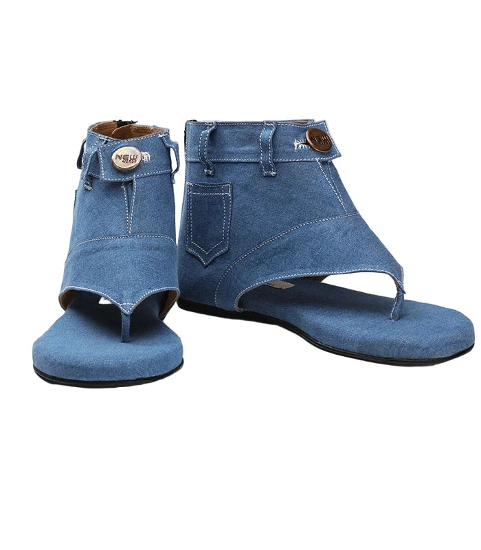Bloom Denim Blue Gladiators with Back Zip Closure