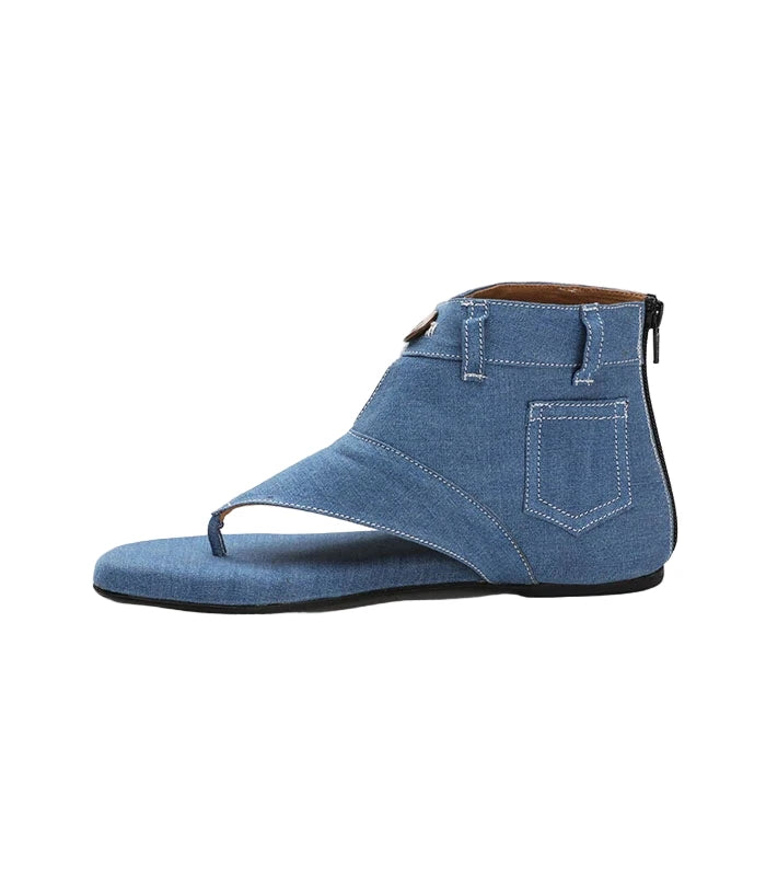 Bloom Denim Blue Gladiators with Back Zip Closure