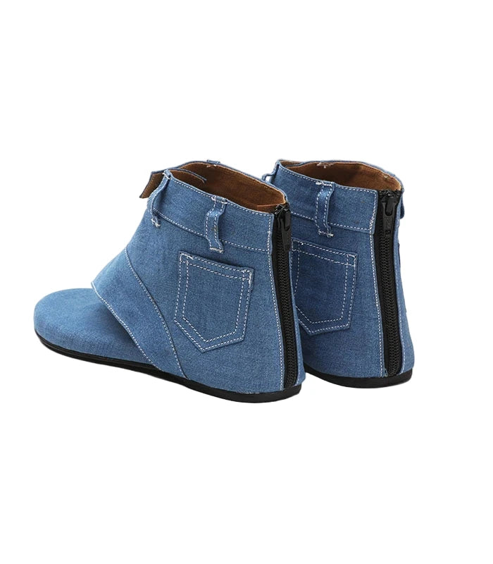 Bloom Denim Blue Gladiators with Back Zip Closure