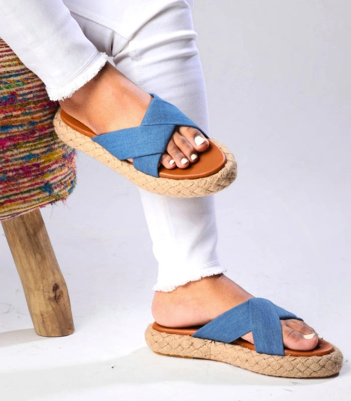 Denim Obsesion Platform Sliders