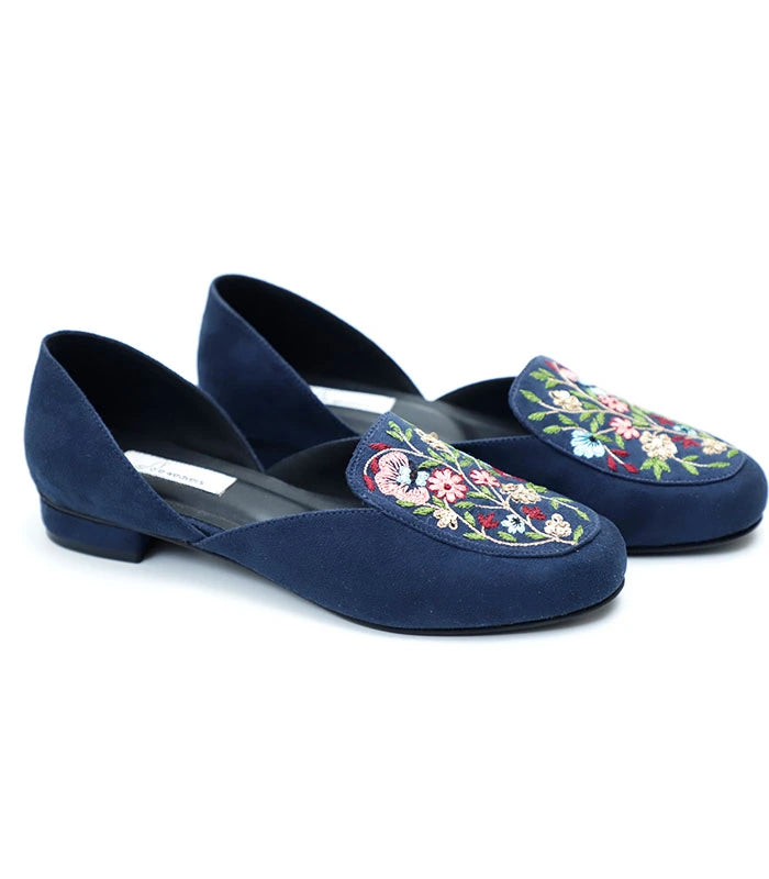 Enchanted Hand Embroidered Shoes Navy Blue