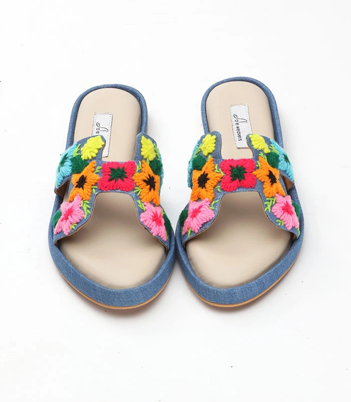 Freesia Hand Embroidered Cushioned Sliders