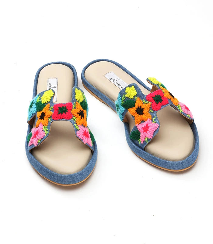 Freesia Hand Embroidered Cushioned Sliders