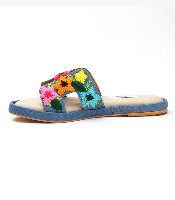 Freesia Hand Embroidered Cushioned Sliders