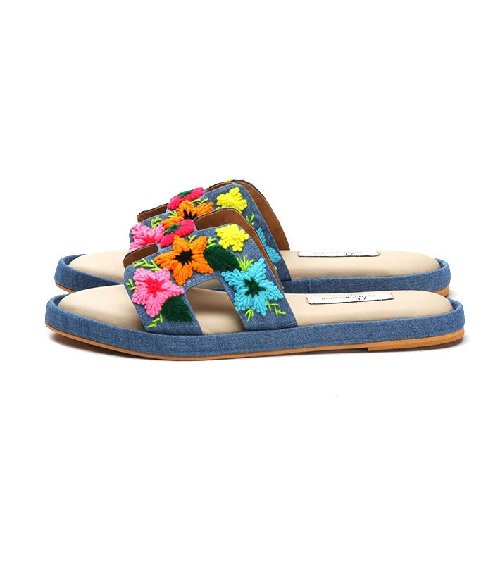 Freesia Hand Embroidered Cushioned Sliders