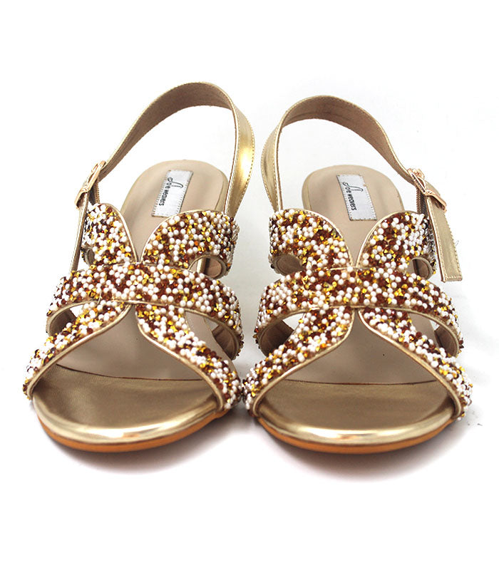 Gazal Motif Work Bridal Heels Golden