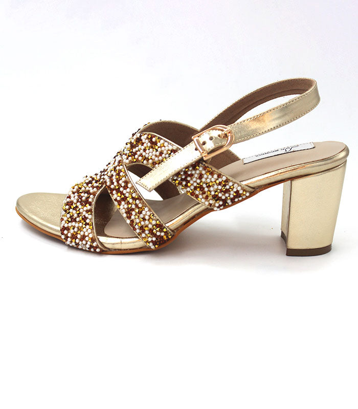 Gazal Motif Work Bridal Heels Golden