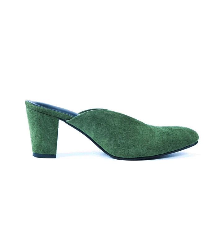Olivia Mule Block Heels in Olive Green