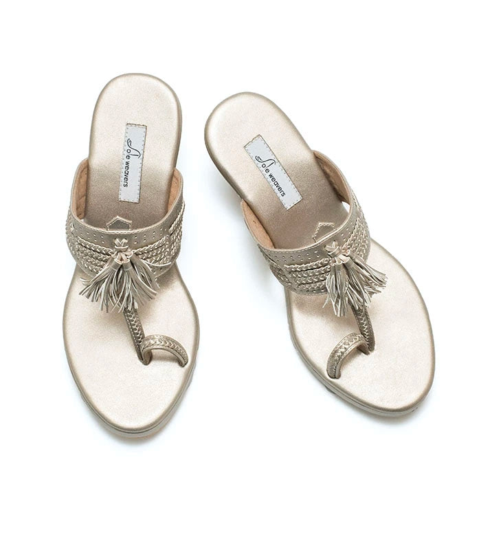 Saaj Kolhapuri Wedge Heels in Pearl Gold