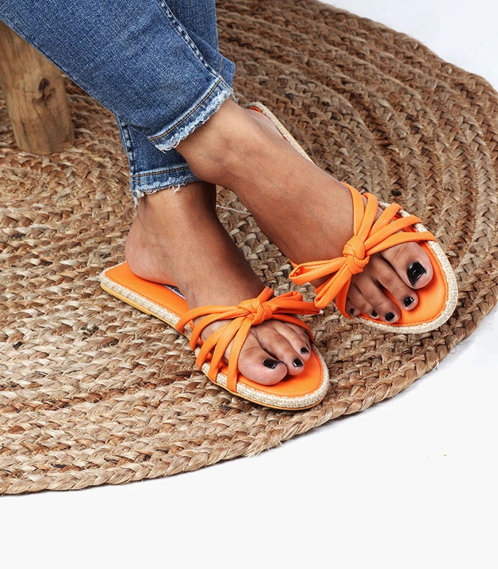 Tangerine Cushioned Sliders with Jute Detailing