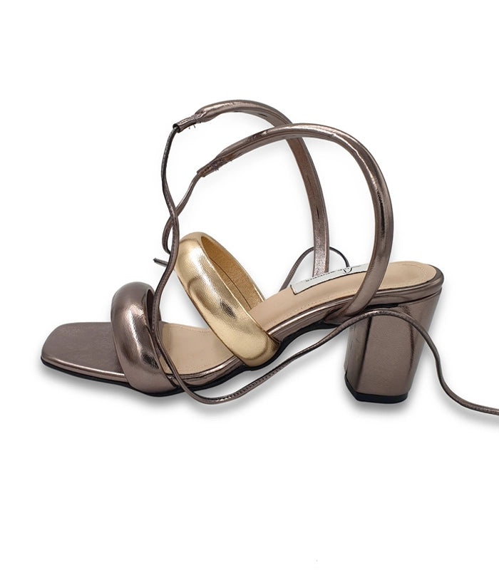 Athena Cushion Strap Metallic Ankle Tie Up Block Heels