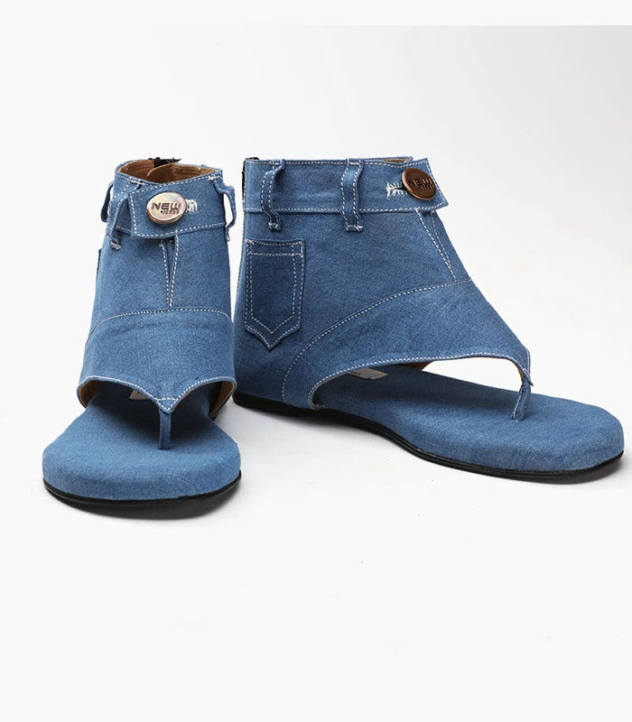 Bloom Denim Blue Gladiators with Back Zip Closure