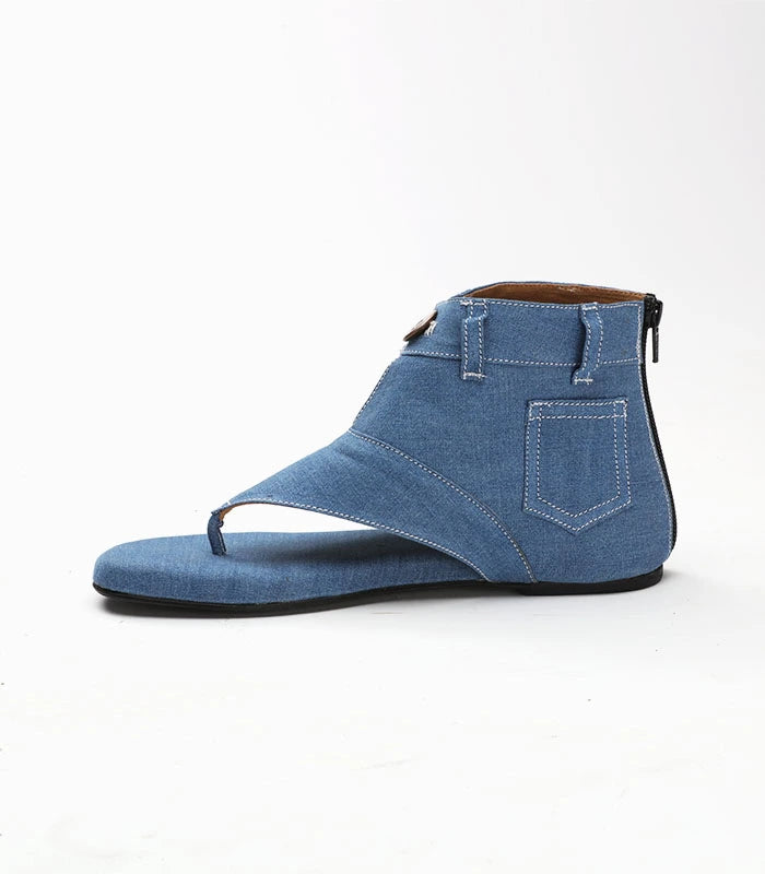 Bloom Denim Blue Gladiators with Back Zip Closure