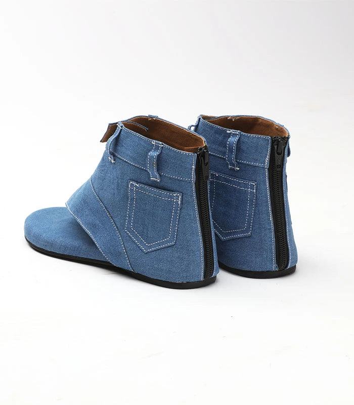 Bloom Denim Blue Gladiators with Back Zip Closure