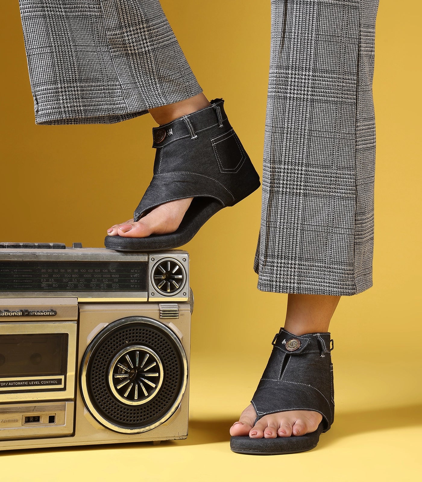 Bloom Denim Blue Gladiators with Back Zip Closure