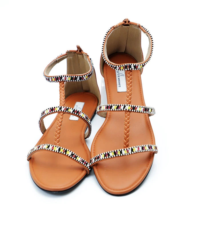 Diva Hand Embroidered Tan Gladiators