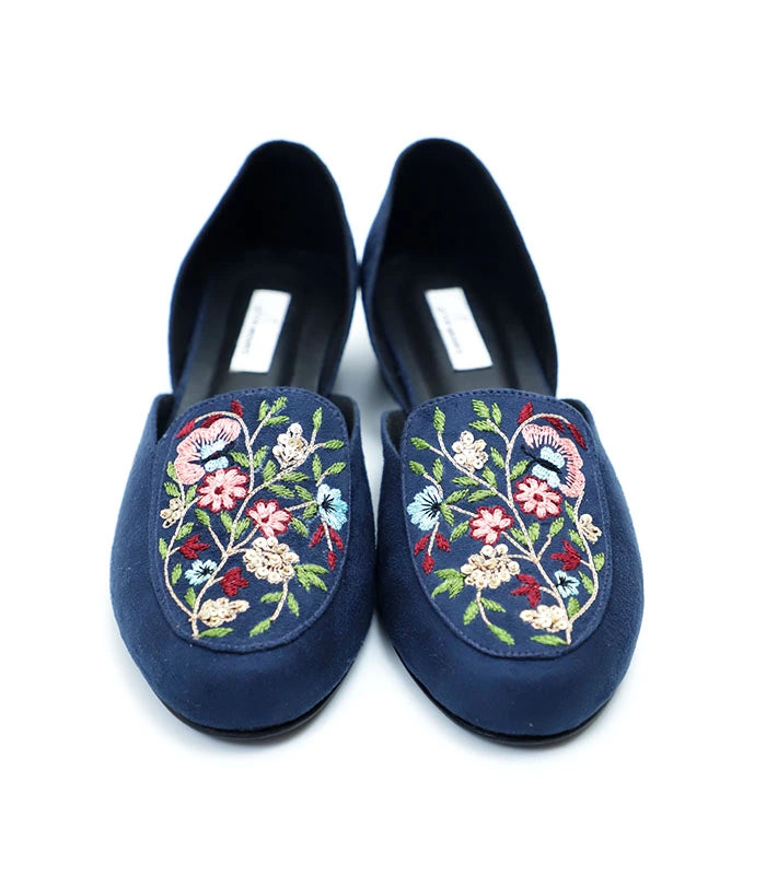 Enchanted Hand Embroidered Shoes Navy Blue