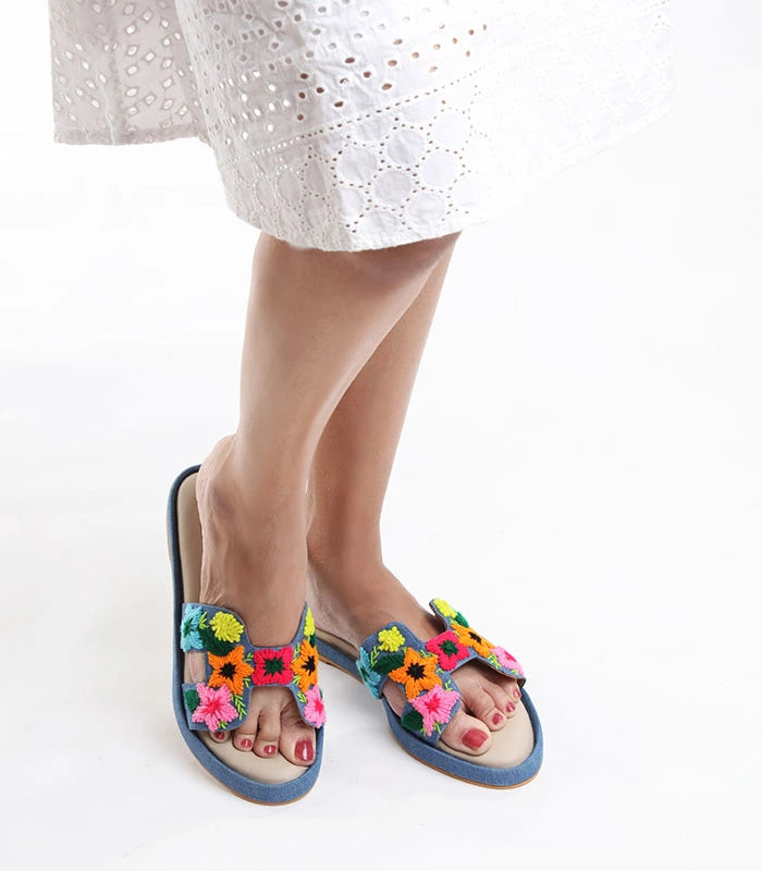 Freesia Hand Embroidered Cushioned Sliders