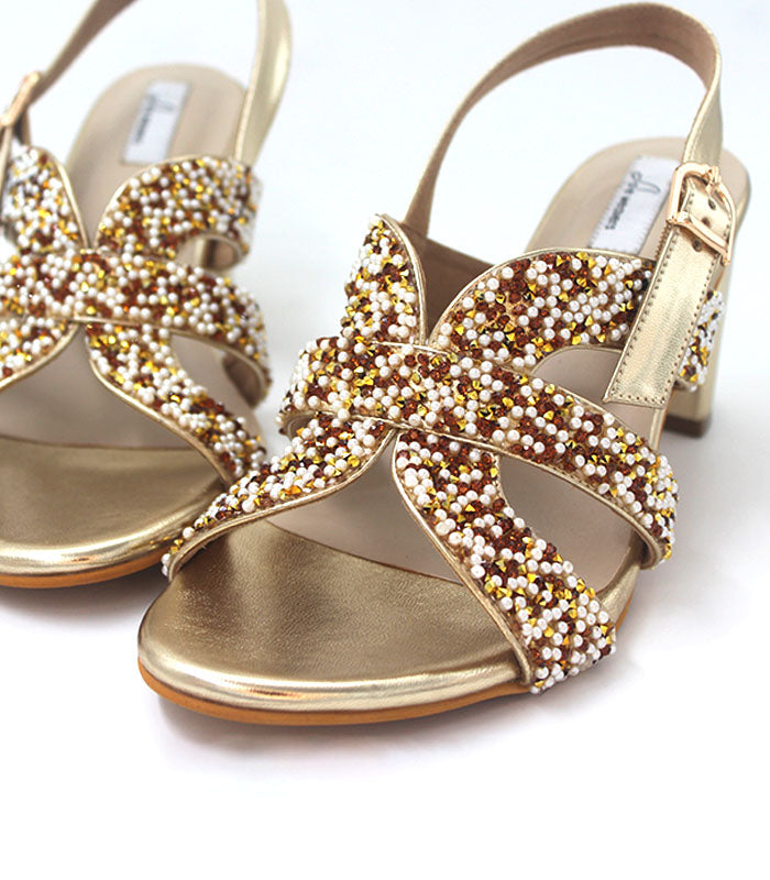 Gazal  Motif Work Bridal Heels Golden