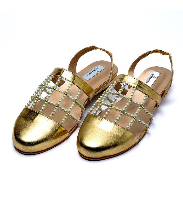 Pearline Mules in Gold