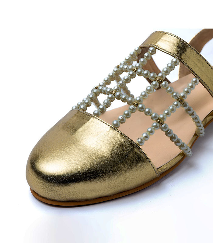 Pearline Mules in Gold