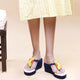 Sunrise Hand Embroidered Cushioned Denim Wedges