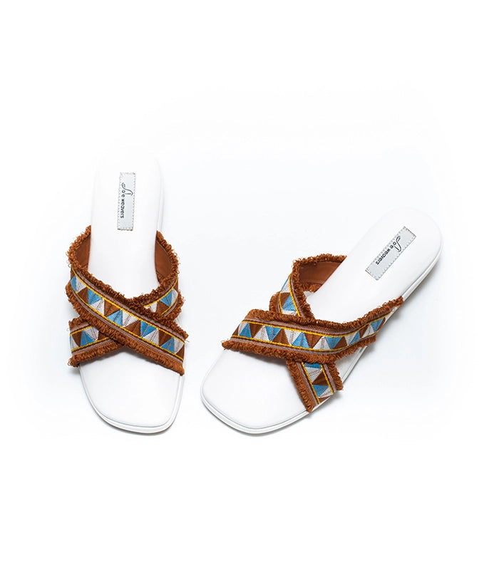 At Ease Cushioned Cross Belt Wedges White