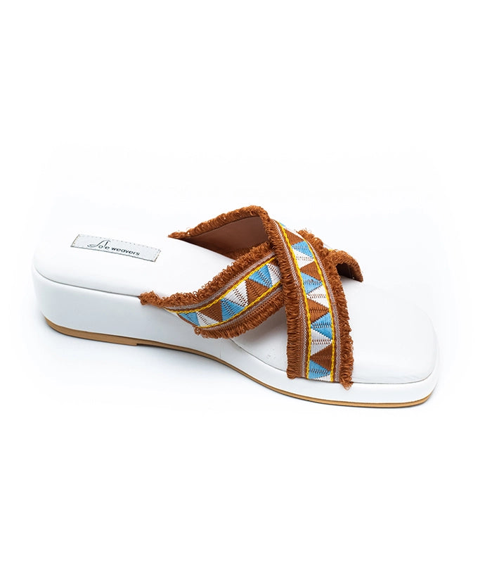 At Ease Cushioned Cross Belt Wedges White