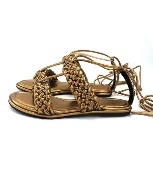 Braided Flats Braided Tieup sandals Braided tie-up Golden footwear for women