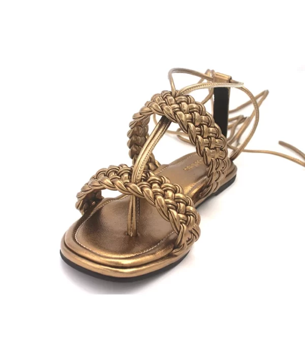 Braided Flats Braided Tieup sandals Braided tie-up Golden footwear for women