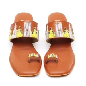 Anaisha Box Heels Tan Tan Heels Tan Heels for women Tan Box heels for women Hand embroidered footwear Beaded footwear
