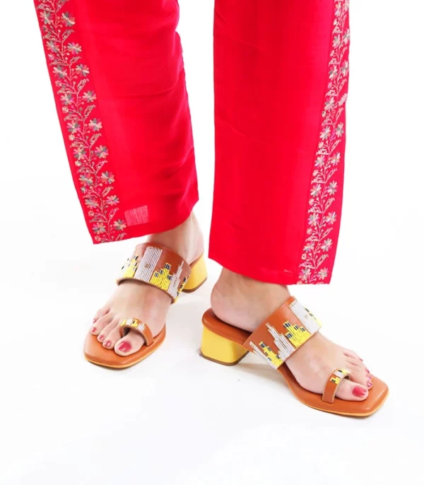 Anaisha Box Heels Tan Tan Heels Tan Heels for women Tan Box heels for women Hand embroidered footwear Beaded footwear